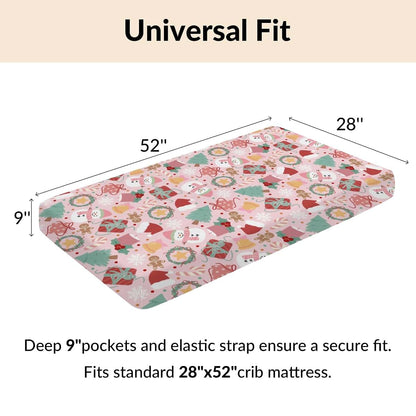 Cstdyfrv Pink Snowman Baby Crib Sheets Santa Hat Christmas Tree Candy Gift Baby Sheet Winter Holiday Festive Fitted (photo 4)