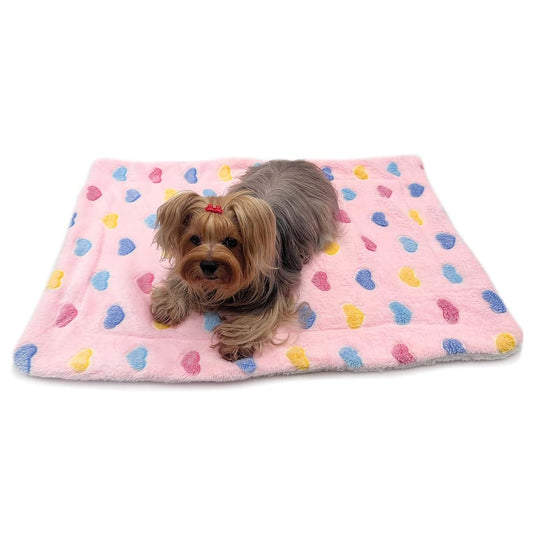 Klippo Double Layered Ultra Plush Dog Blanket, Colorful Hearts Pink, Large 50 x 30 Inch
