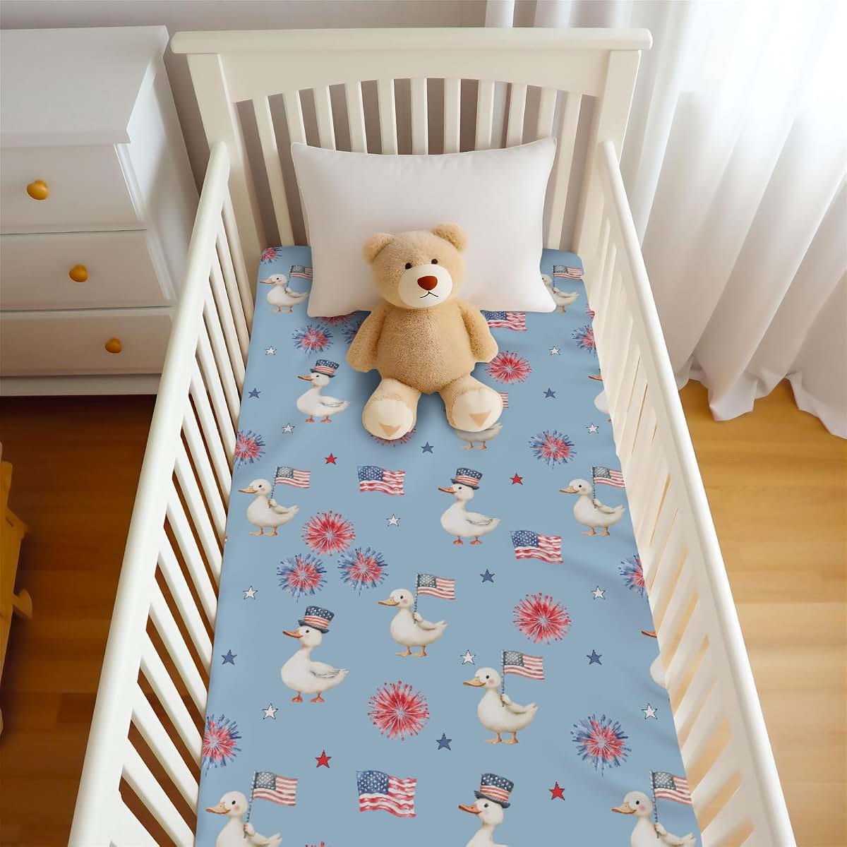 Wicbfdfv Cute American Independence Day Ducks Baby Crib Sheet (photo 4)