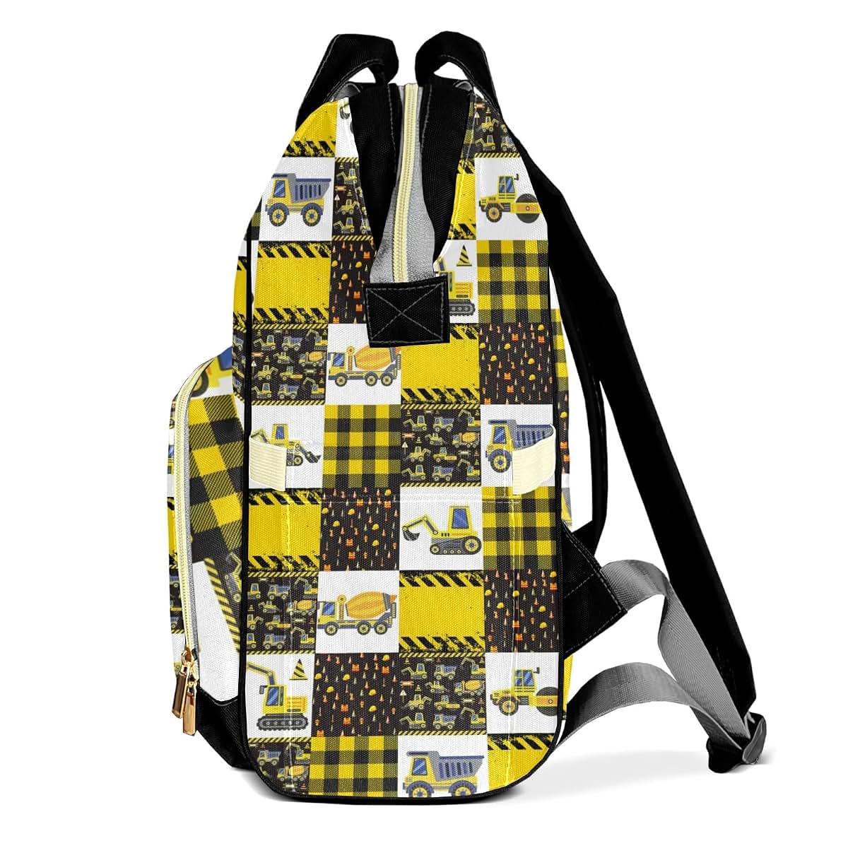 LiSoAkWE Traffic Car Patchwork Yellow Personalized Diaper Bag Backpack with Name,Customized Nappy Backpack for Baby (photo 3)