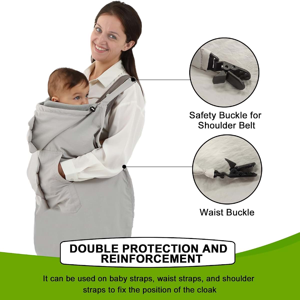 longdafei Baby Carrier Winter Cover with Adjustable Hood and Lined Pockets, Grey Dinosaur