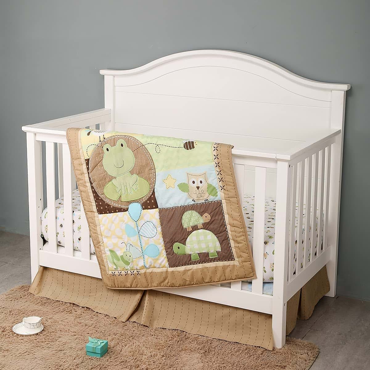 Brown Frog Bee Garden Theme Nursery Crib Bedding Set, 3 Piece
