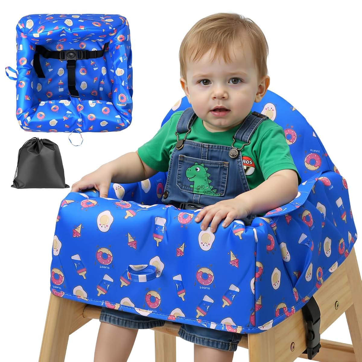 HOOMTREE Baby High Chair Cover with 3-Point Harness, Waterproof & Machine Washable, Blue