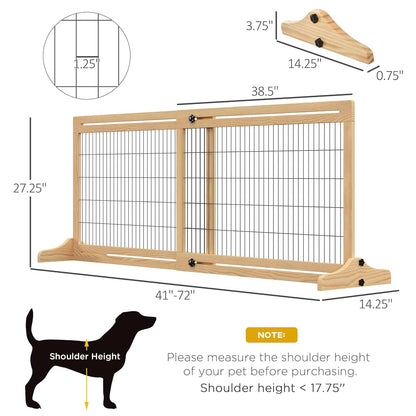 Kaimei Adjustable Freestanding Wood Pet Gate with Wire Mesh