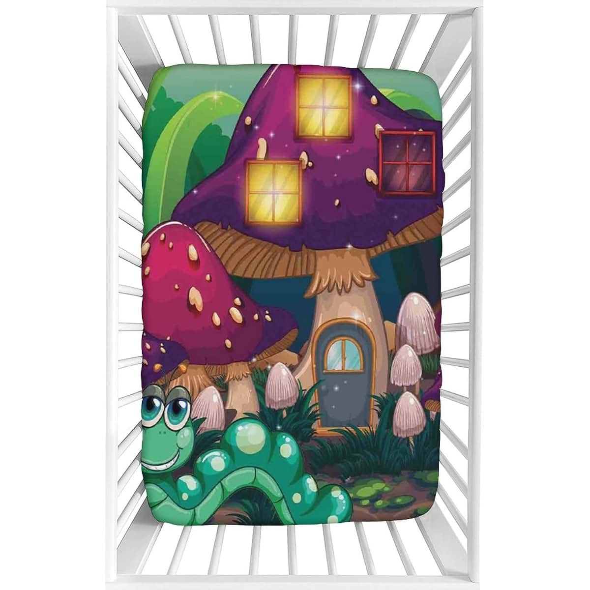 Mushroom Print Fitted Microfiber Crib Sheet for Baby & Toddler
