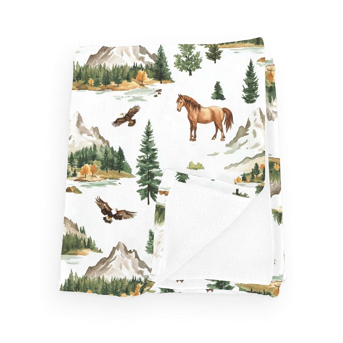 Wicbfdfv Vintage Horse Eagle Pine Trees Flannel Fleece Baby Blanket