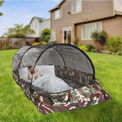 CMINGJ Portable Pop-Up Mosquito Net, Foldable Travel Bed Net with Bottom Zipper, Black & Camouflage
