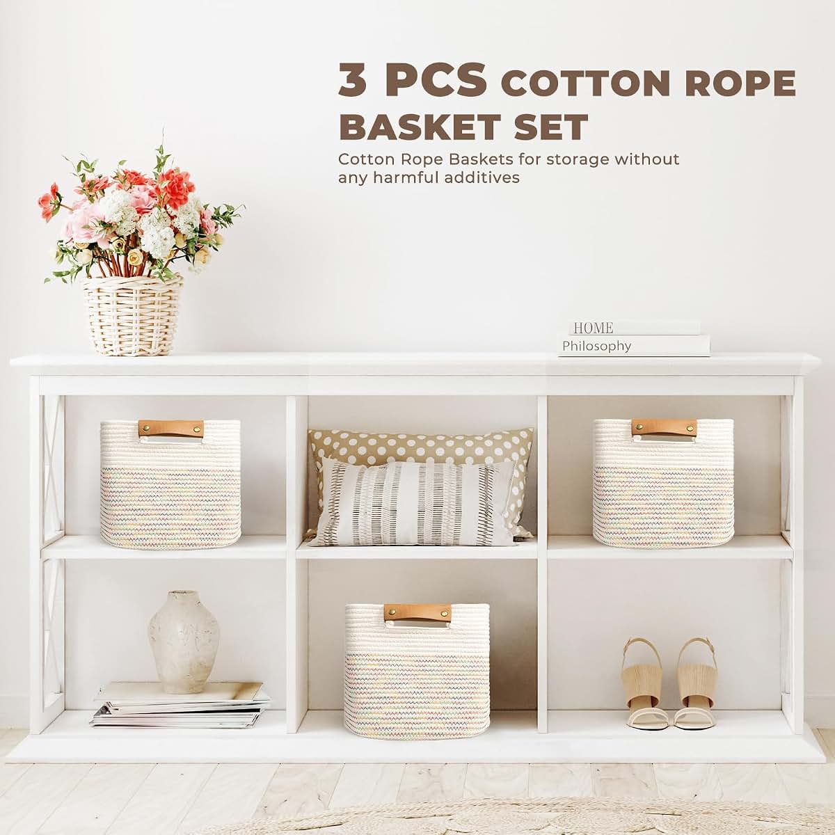 BabyOneStop Danpinera 11-Inch Woven Cotton Storage Cubes, 3-Pack