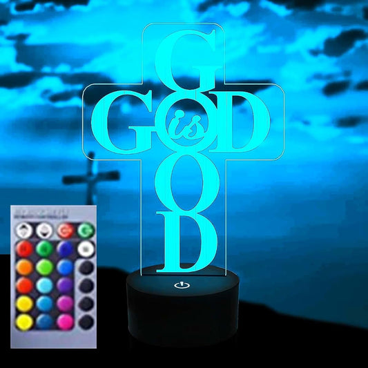 Jinnwell 3D Jesus Cross led Night Light Lamp Illusion Night Light 16 Color Changing Table Desk Decoration Lamps Gift