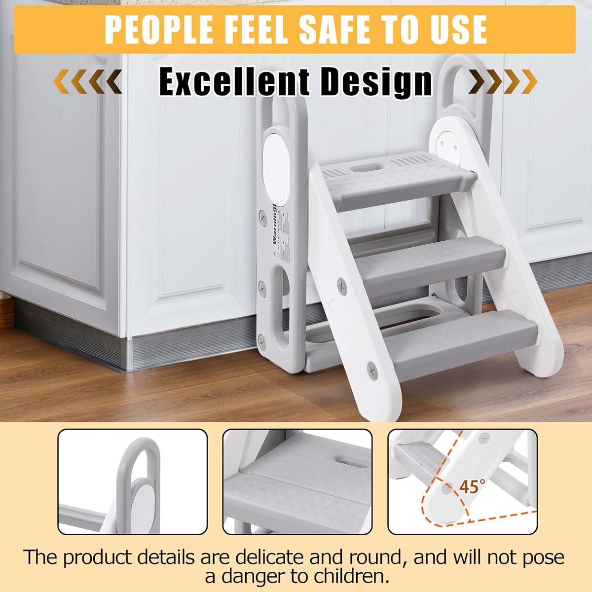 Takywep Kids Foldable Step Stool for Bathroom Sink, Adjustable 3-Step Toddler Step Stool with Handles Non-Slip Plastic (photo 4)