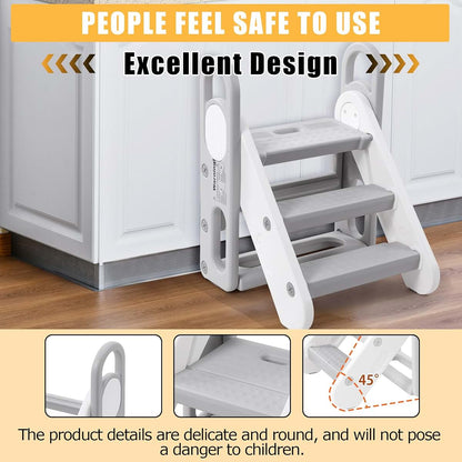 Takywep Kids Foldable Step Stool for Bathroom Sink, Adjustable 3-Step Toddler Step Stool with Handles Non-Slip Plastic (photo 4)