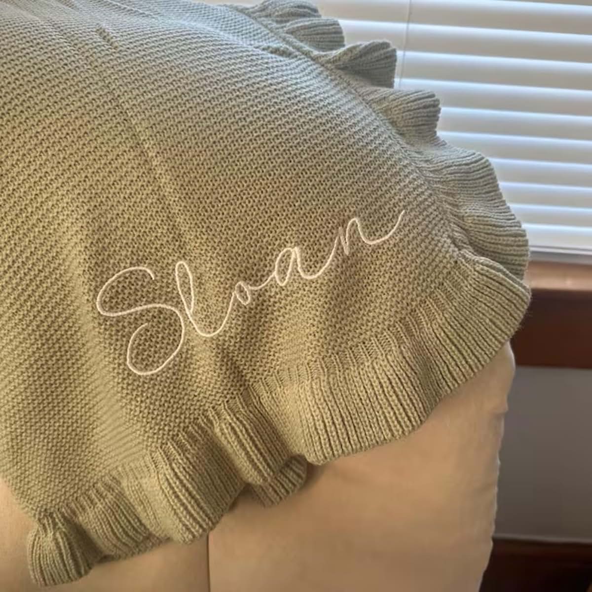 ZXH Personalized Baby Blanket - Custom Embroidered Cotton Knit (photo 2)