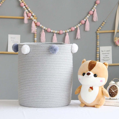 Komagome Cotton Rope Woven Laundry Basket With Fluffy Ball - Gray (photo 3)