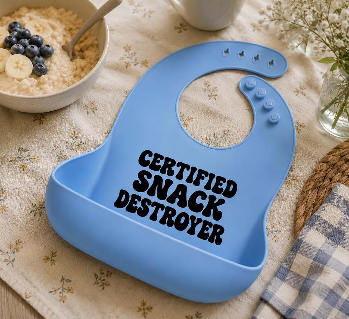 Cuddling Cubs Silicone Baby Bib With Deep Food Catcher In Blue (photo 3)