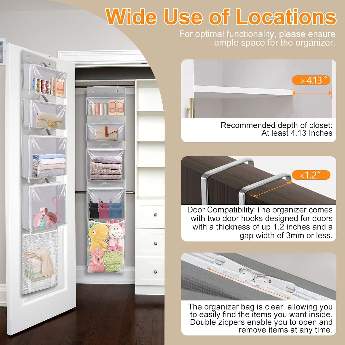 Woodoulogy Over Door Organizer with Removable Pouches for Toy Storage