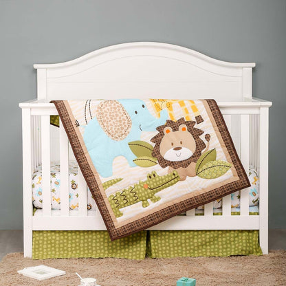 CribMATE 4-Piece Safari Nursery Crib Bedding Set with Quilt, Fitted Sheets, and Skirt