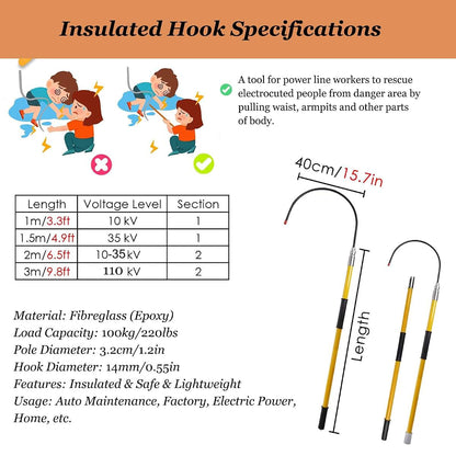 Insulated Rescue Hook for High Voltage Electrical Safety