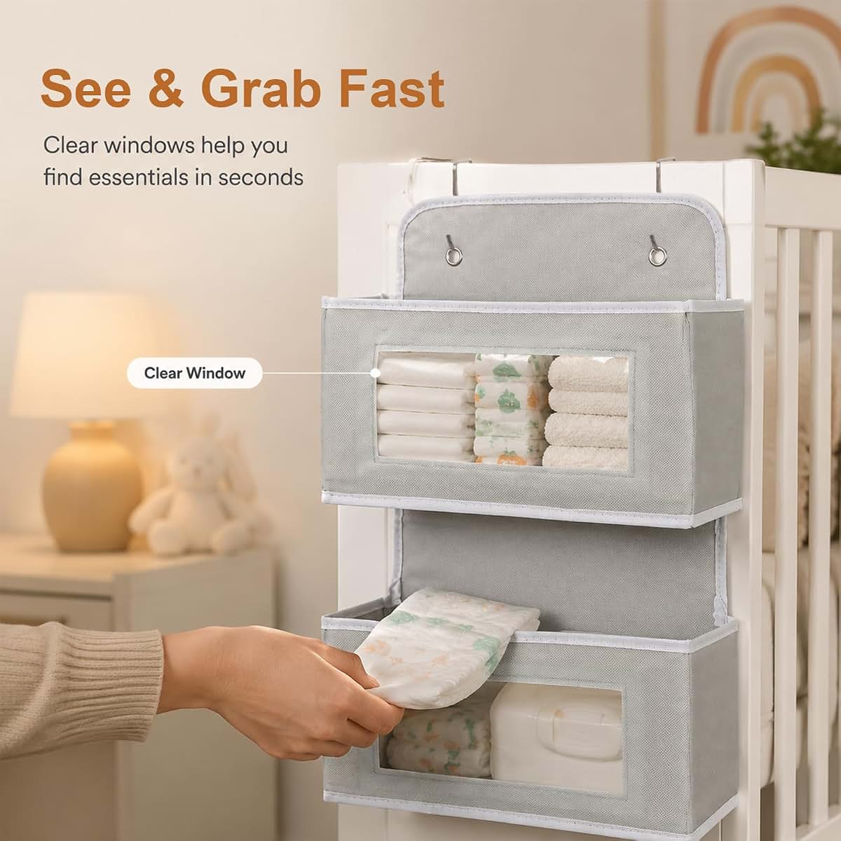 YANQORVELI Hanging Diaper Organizer for Changing Table, Cribs, Baby Nursery Organizers and Storage, Playard or Wall & (photo 4)