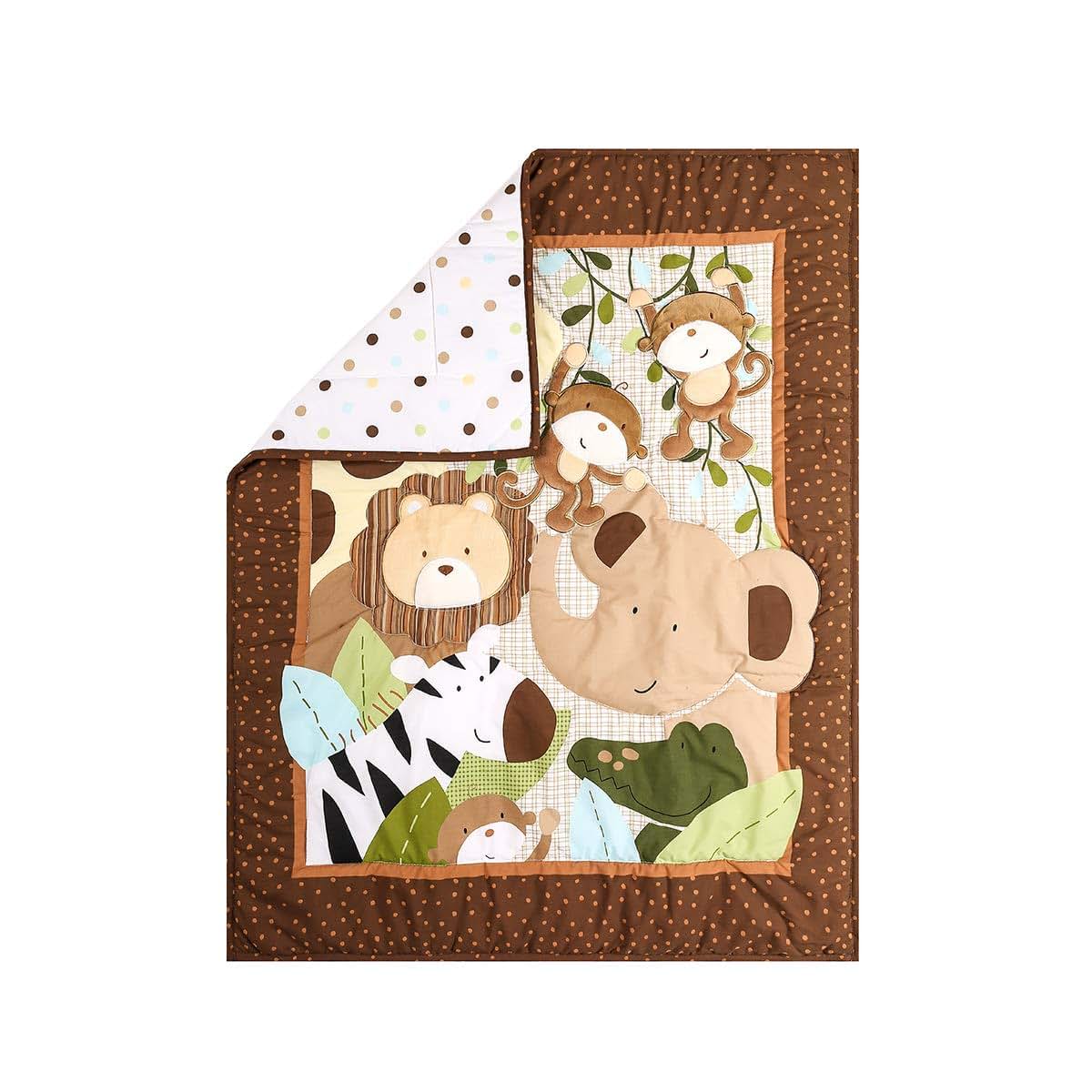 Jahbaby 3-Piece Animal Nursery Crib Bedding Set With Lion, Monkey, Zebra, And Elephant Design (photo 2)