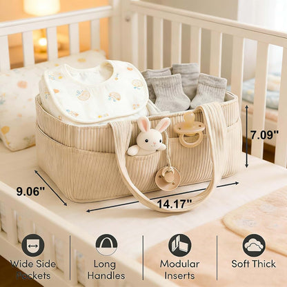 SVNR Baby Diaper Caddy Organizer - Corduroy Cream with Removable Dividers, 14x9x7 Inch