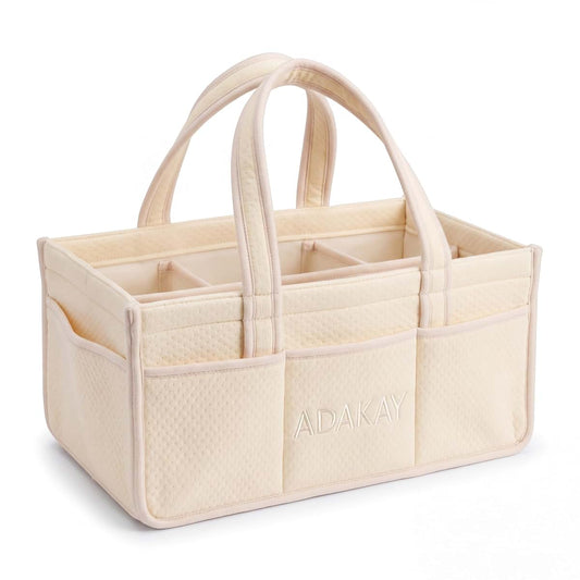 ADAKAY Baby Diaper Caddy Organizer–Large Cotton Nursery Basket, 5 Interior Compartments & 8 Pockets, Removable
