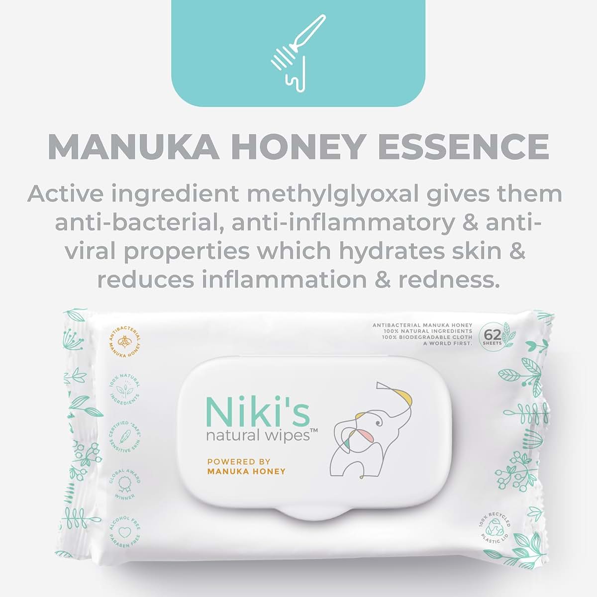 Nikis Natural Wipes Niki's Natural Baby Wipes, Sensitive Organic Manuka Honey Wet Wipes, 4 Pack (photo 4)