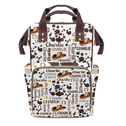 LiSoAkWE Rodeo Cowboy Hat Cow Personalized Large Capacity Diaper Bags,Custom Name Backpack Casual Daypack Bag Nappy Bag