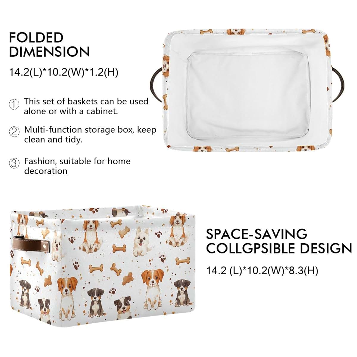 CWUPZAY Cartoon Dogs Toy Storage Basket Canvas Fabric Organizer