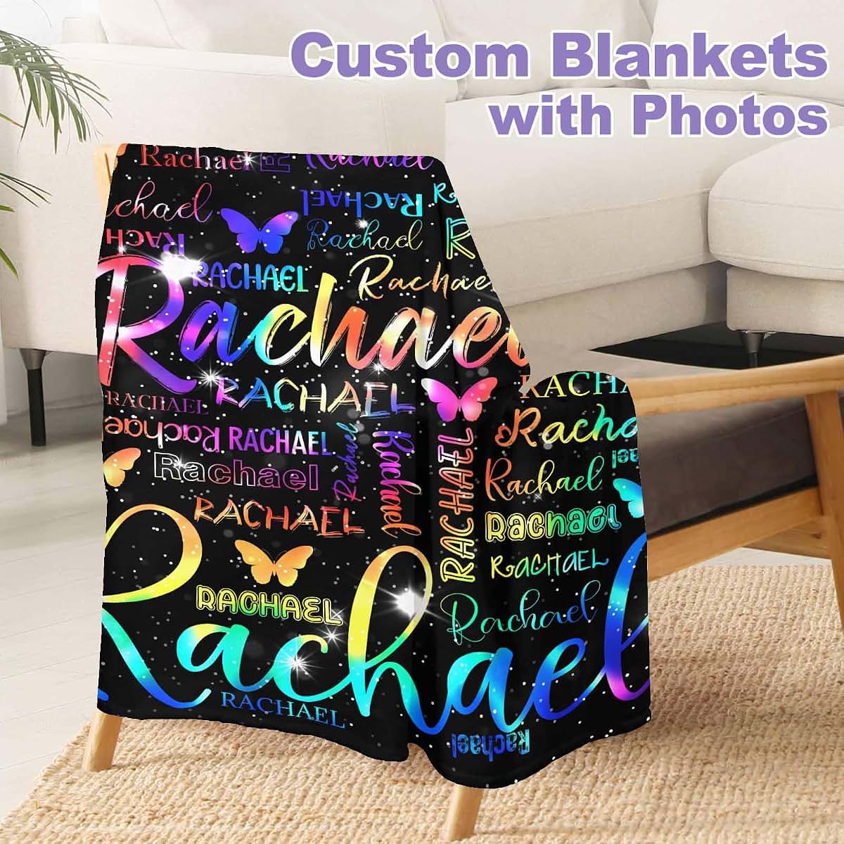 VIPOPSA Customized Baby Blanket, Personalized Gifts Rainbow Blanket with Name for Boys Girl Customized Blankets (photo 3)