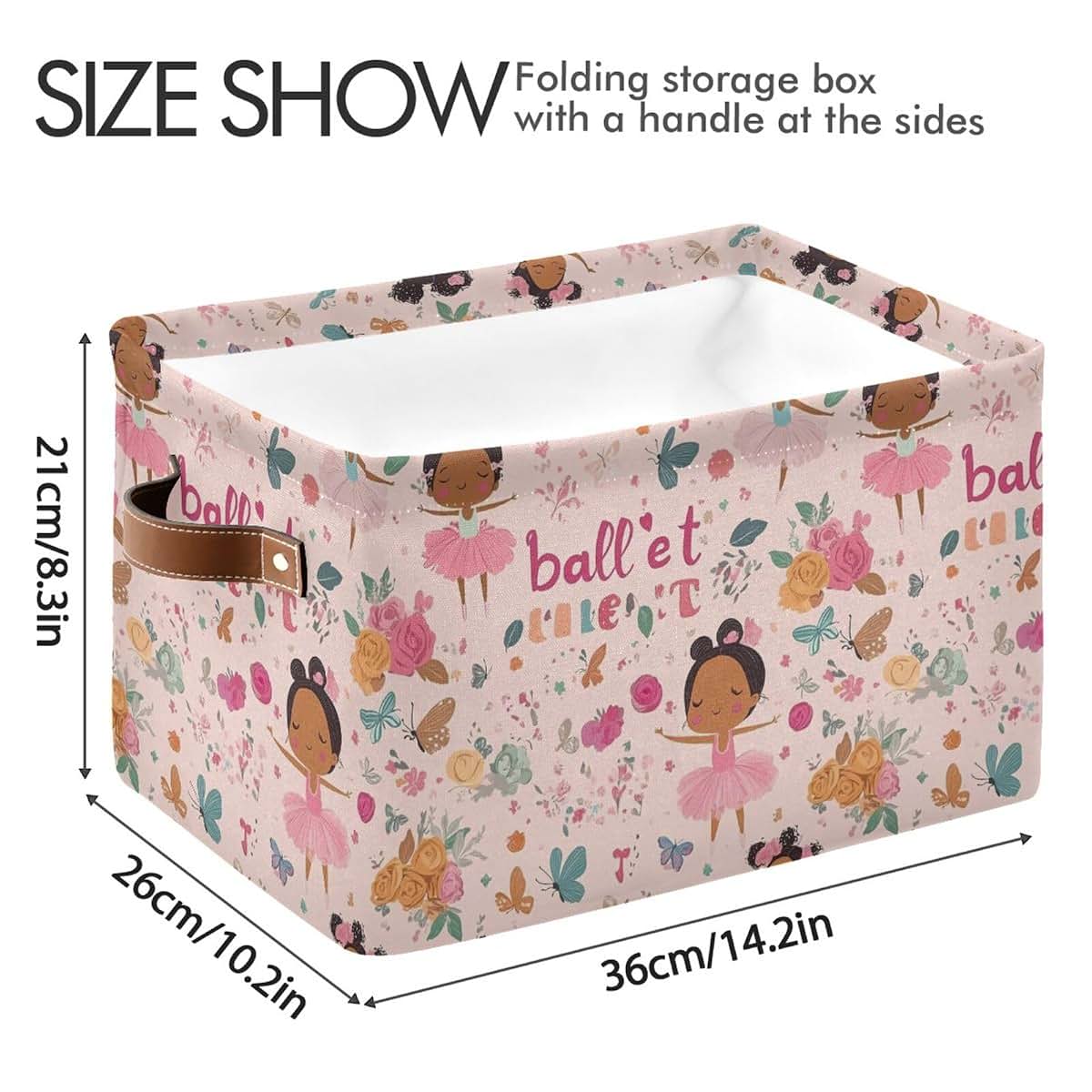 CWUPZAY Pink Ballerina Storage Basket, Collapsible Canvas Bin, 1 Pack