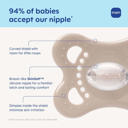 MAM Pacifier 0-6 Months Variety Pack, 3 Pack Silicone Nipple, Glow In The Dark