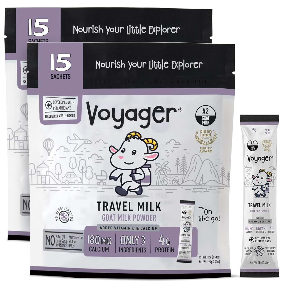 Voyager Milk Voyager Travel Goat Milk Powder for Toddlers, Kids, Adults - On-The-Go, Easy to Digest, Whole Powdered