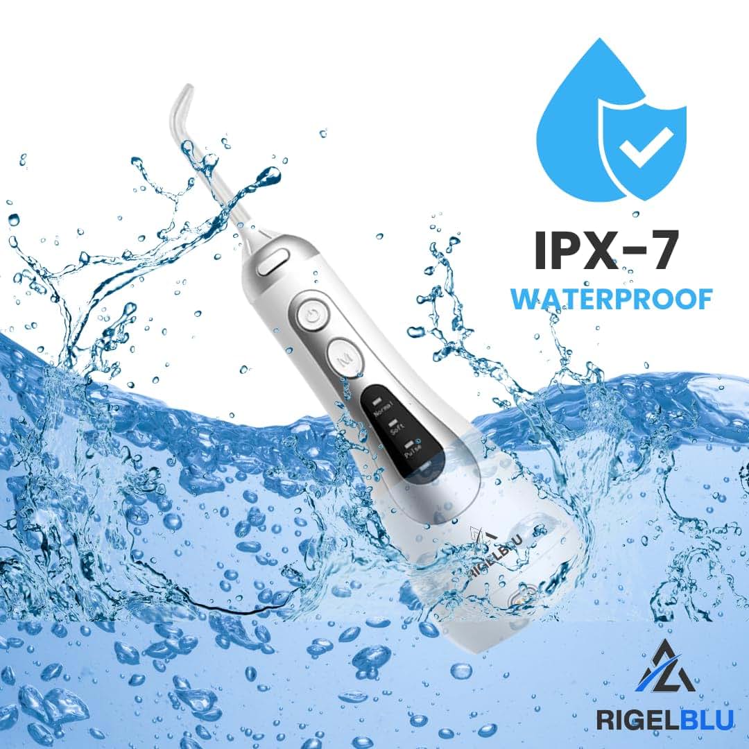 RIGELBLU Cordless Nasal Irrigator with 3 Pressure Modes and 6 Tips