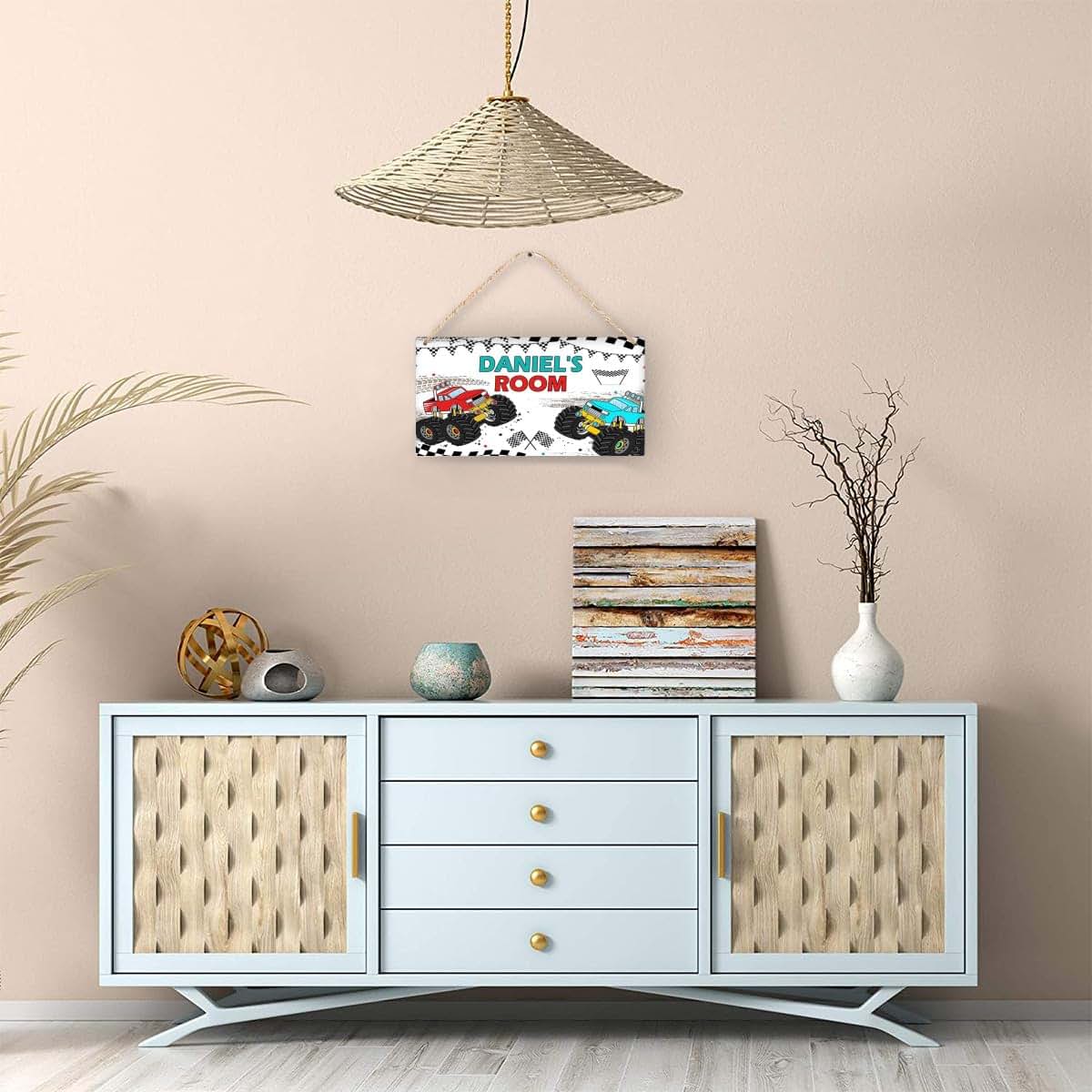 Cusdecor Personalized Monster Truck Door Sign For Kids Bedroom