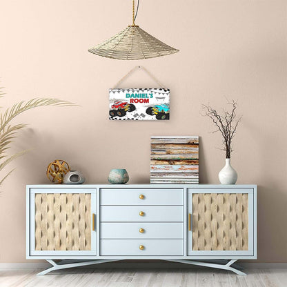 Cusdecor Personalized Monster Truck Door Sign For Kids Bedroom