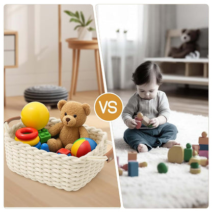 Leejard Cotton Rope Storage Basket With Leather Handles