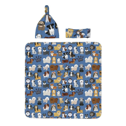 Lbdrdy Cute Dog Pattern Newborn Swaddle Blanket Set With Headband And Beanie Hat (photo 2)