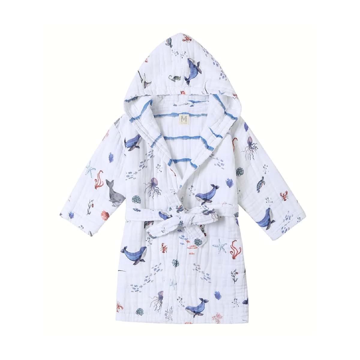 Malabar Baby Organic Cotton Muslin Wearable Hooded Towel, Bath, Pool & Beach Cover-up for Size 3-4 Years - Under The Sea