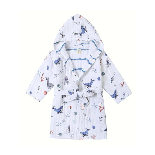 Malabar Baby Organic Cotton Muslin Wearable Hooded Towel, Bath, Pool & Beach Cover-up for Size 3-4 Years - Under The Sea