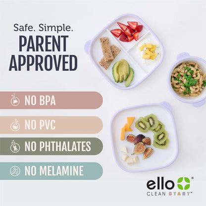 Ello Clean Start Ceramic Toddler Bowls with Silicone Sleeves 2 Pack Dewdrop