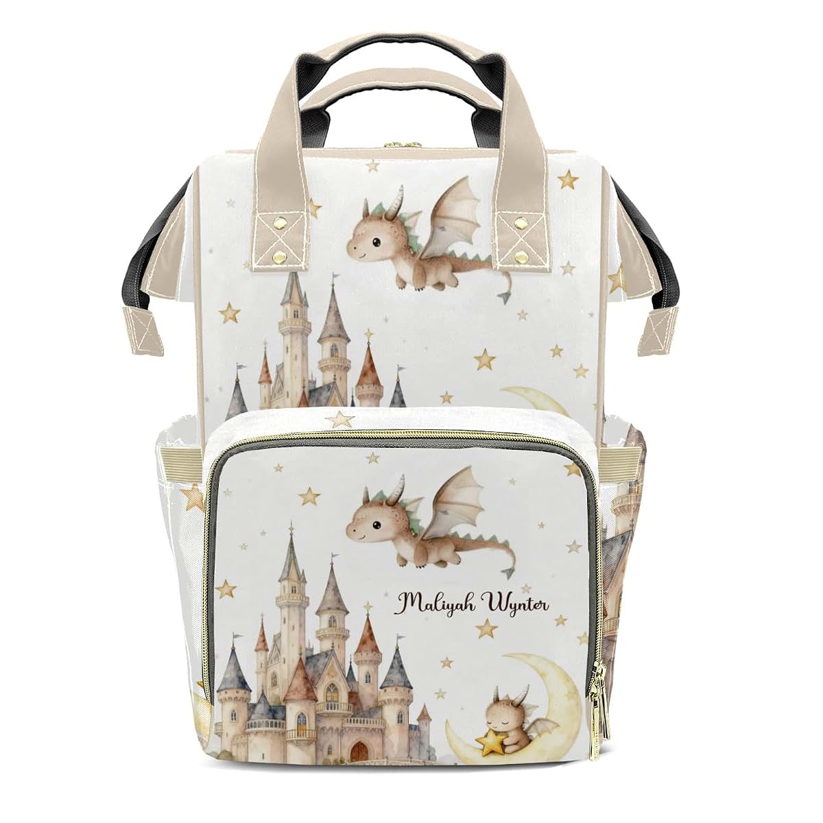LiSoAkWE Personalized Large Capacity Retro Dragon Moon Stars Diaper Bags,Custom Name Backpack Casual Daypack Bag Nappy