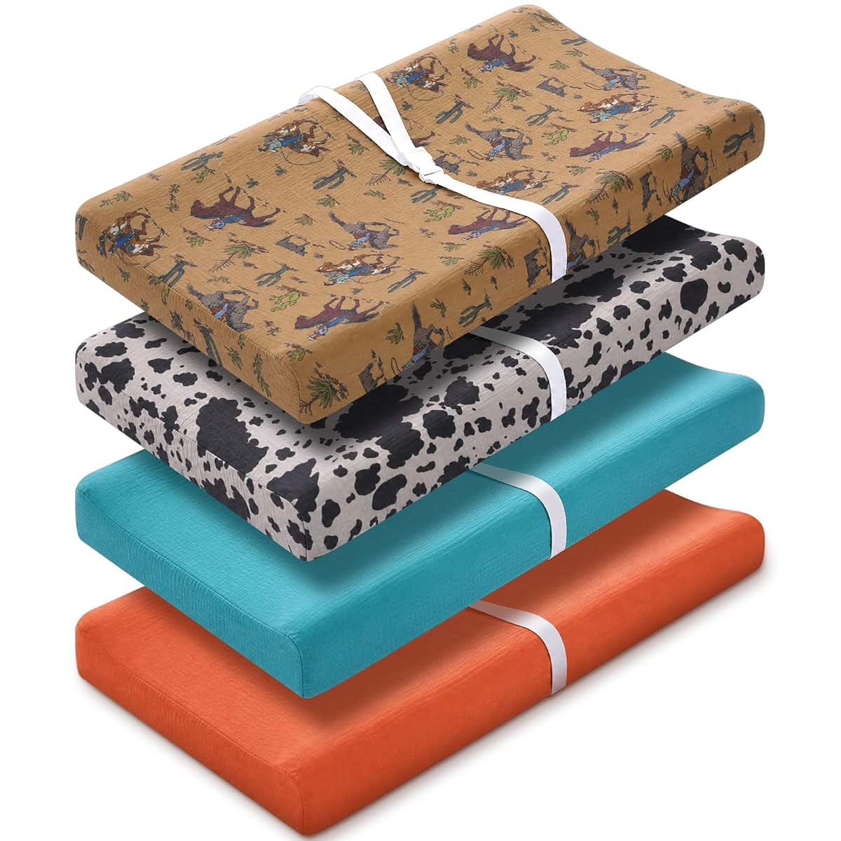 CrystalSylara 4 Pcs Western Cowboy Baby Changing Pad Covers for Boys and Girls Stretchy Soft Diaper Changing Table Pad