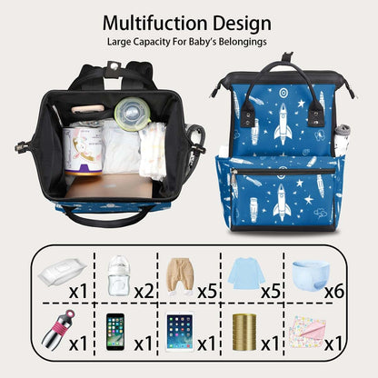 Skonsati Diaper Bag Backpack, Cartoon Rocket Print, Waterproof Multi-Pocket Tote for Parents