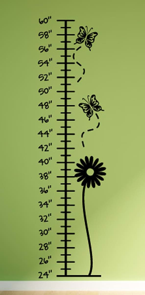 Wall Slicks Growth Chart Butterflies Wall Decals Stickers, Black, 48"