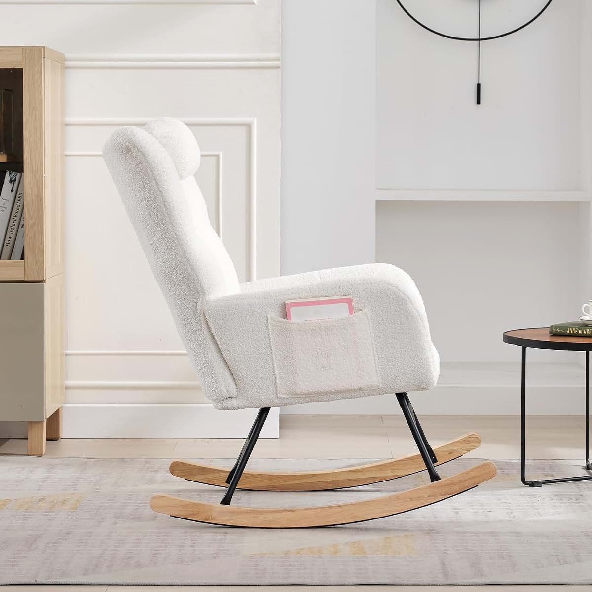 LIZHOUMIL Rocking Chair Plush Fluffy, Upholstered Glider Rocker, Nursing Chair (photo 2)