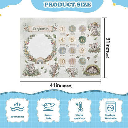 WEIKASSO Personalized Koala Milestone Baby Name Double Layer Swaddle Blanket (photo 3)