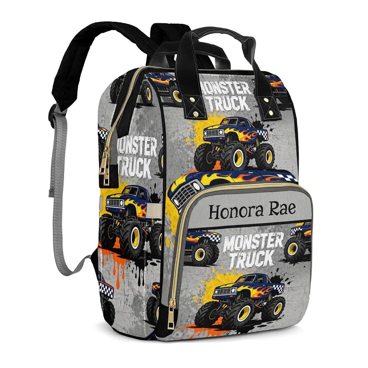 Joyestore Personalized Monster Truck Car Custom Mom Bag with Name,Dad and Mom Diaper Backpack for Baby Boys