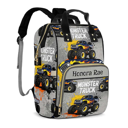 Joyestore Personalized Monster Truck Car Custom Mom Bag with Name,Dad and Mom Diaper Backpack for Baby Boys
