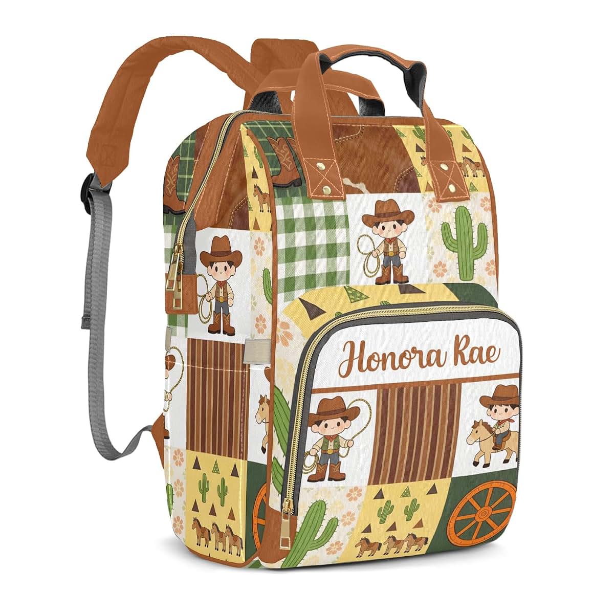Joyestore Personalized Cute West Cowboy Custom Mom Bag with Name,Dad and Mom Diaper Backpack for Baby Boys (photo 2)