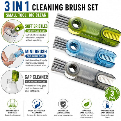 3-in-1 Multi-Function Detail Cleaning Brush for Bottles, Keyboards & Gaps